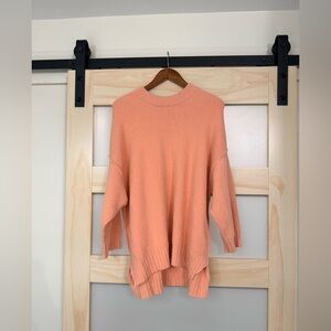 Free People Oversized Blush Pink Knit Sweater XS Hi-Low Cozy Pullover